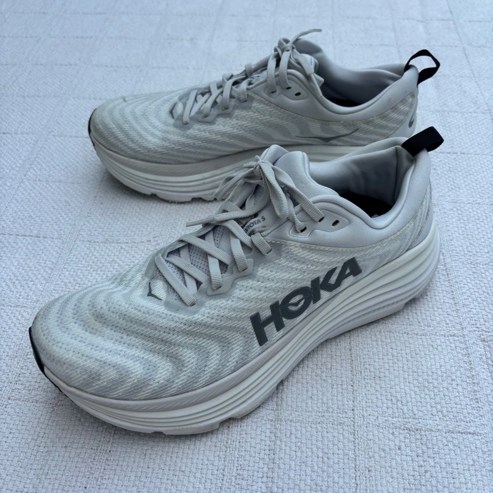 Men's 11D HOKA Gaviota 5 White Gray Comfort Running Walking Athletic Sneakers